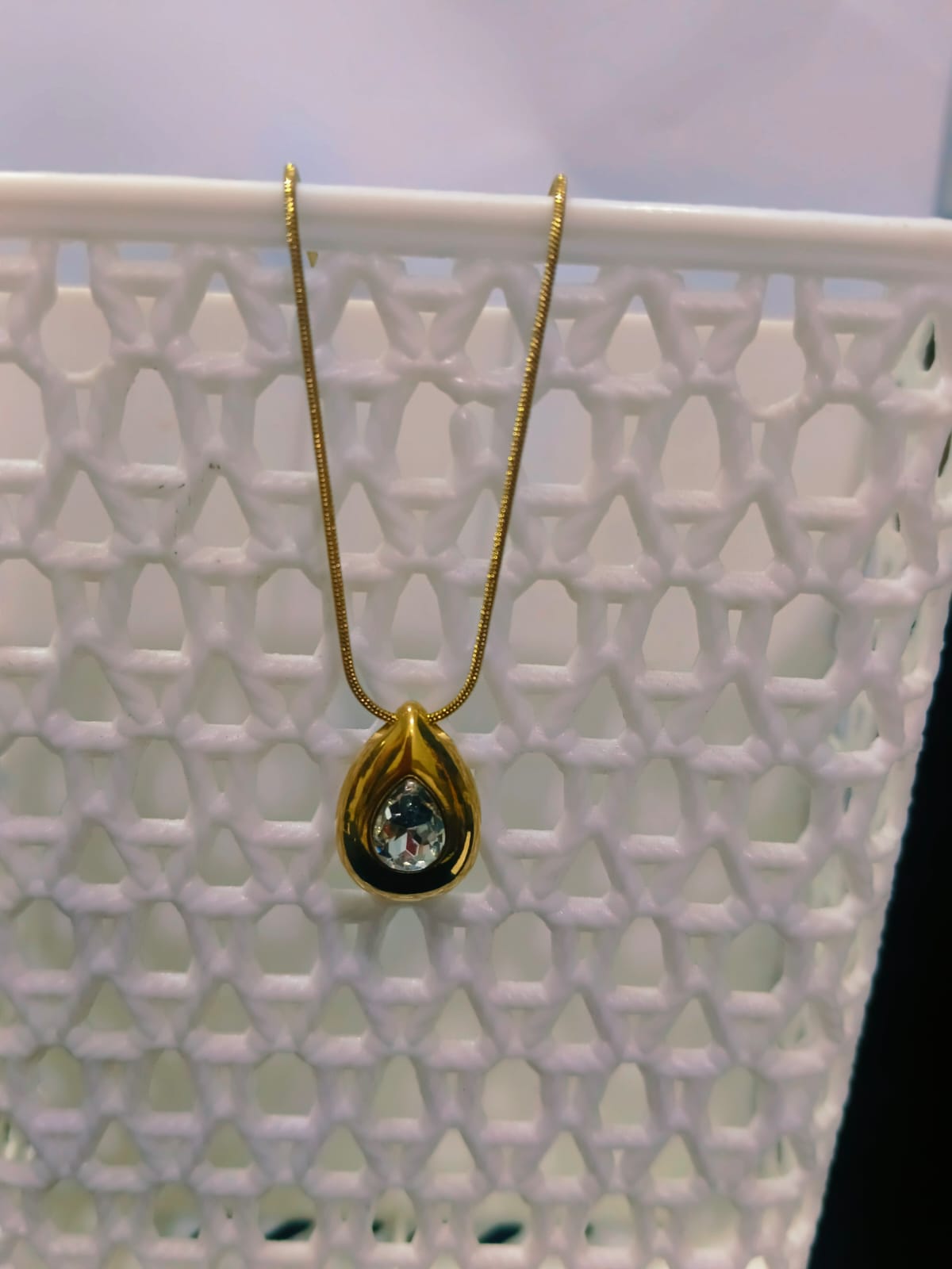 Gold Teardrop Pendant Necklace with Crystal | Elegant Minimal Jewelry | Anayas Fashion