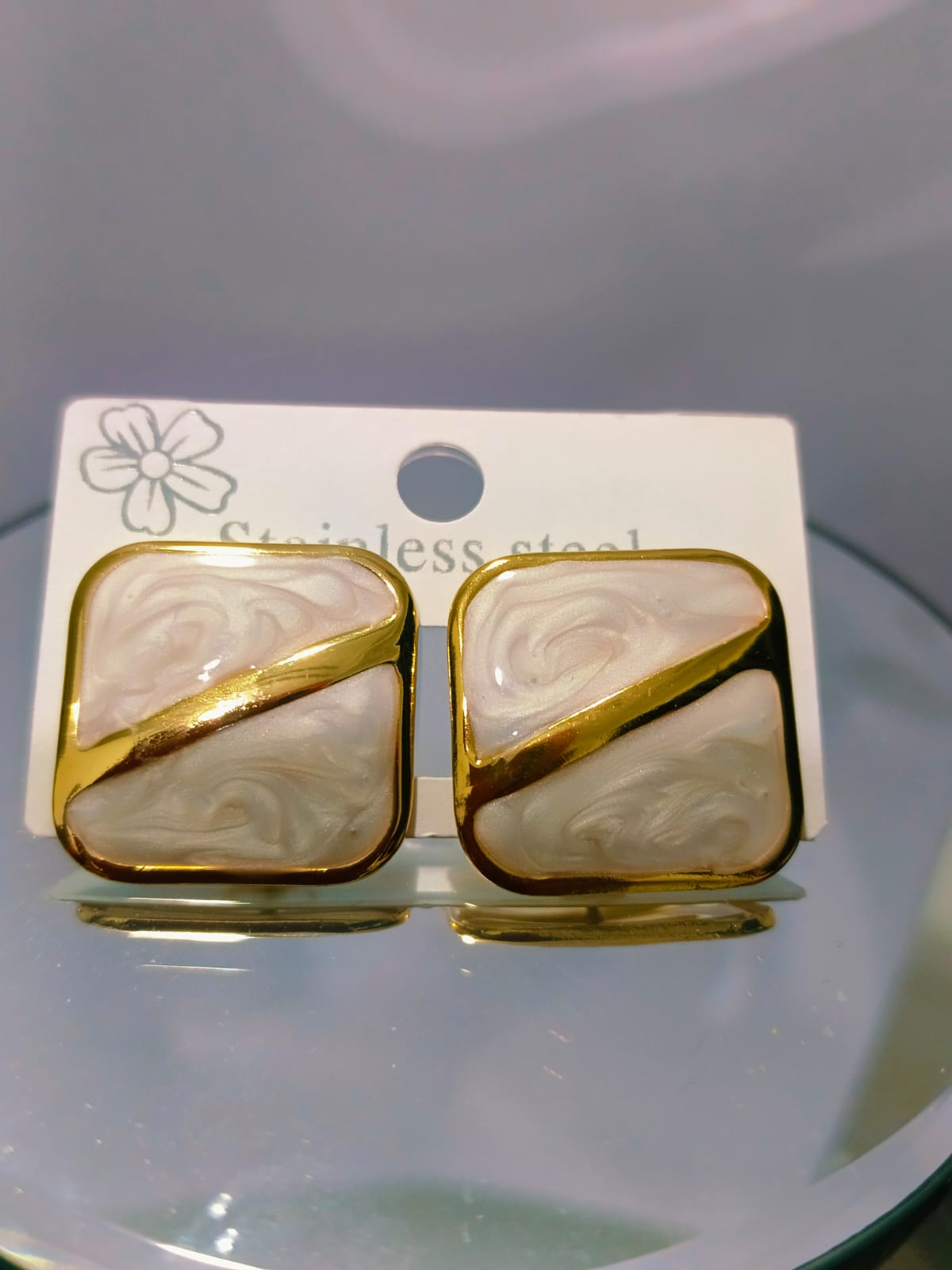 Gold Square Pearl Stud Earrings | Elegant Vintage Statement Earrings | Anayas Fashion