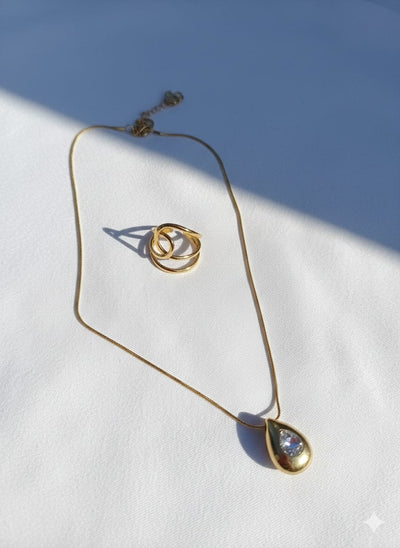 Gold Teardrop Pendant Necklace with Crystal | Elegant Minimal Jewelry | Anayas Fashion