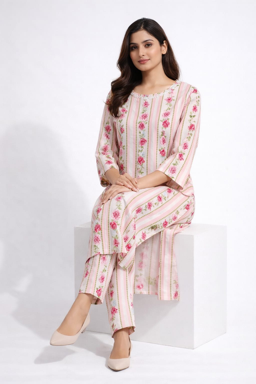 2 Piece Printed Lawn Suit for Women – Summer Casual Kurta & Trouser Set (S, M, L)