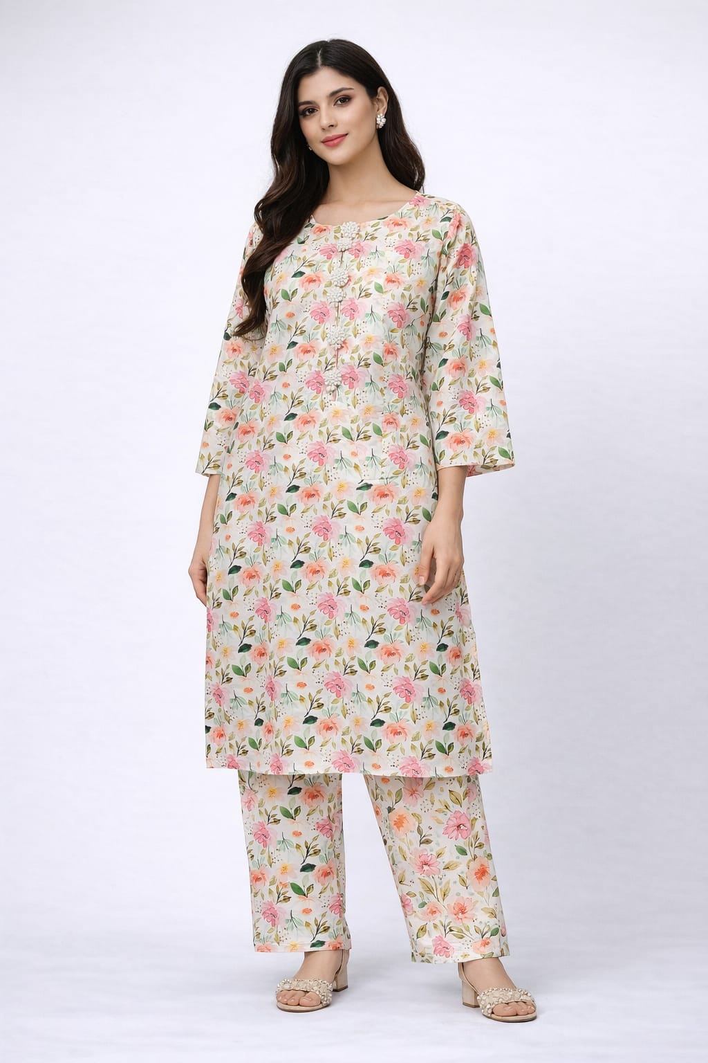 2 Piece Printed Lawn Suit for Women – Summer Casual Kurta & Trouser Set (S, M, L)