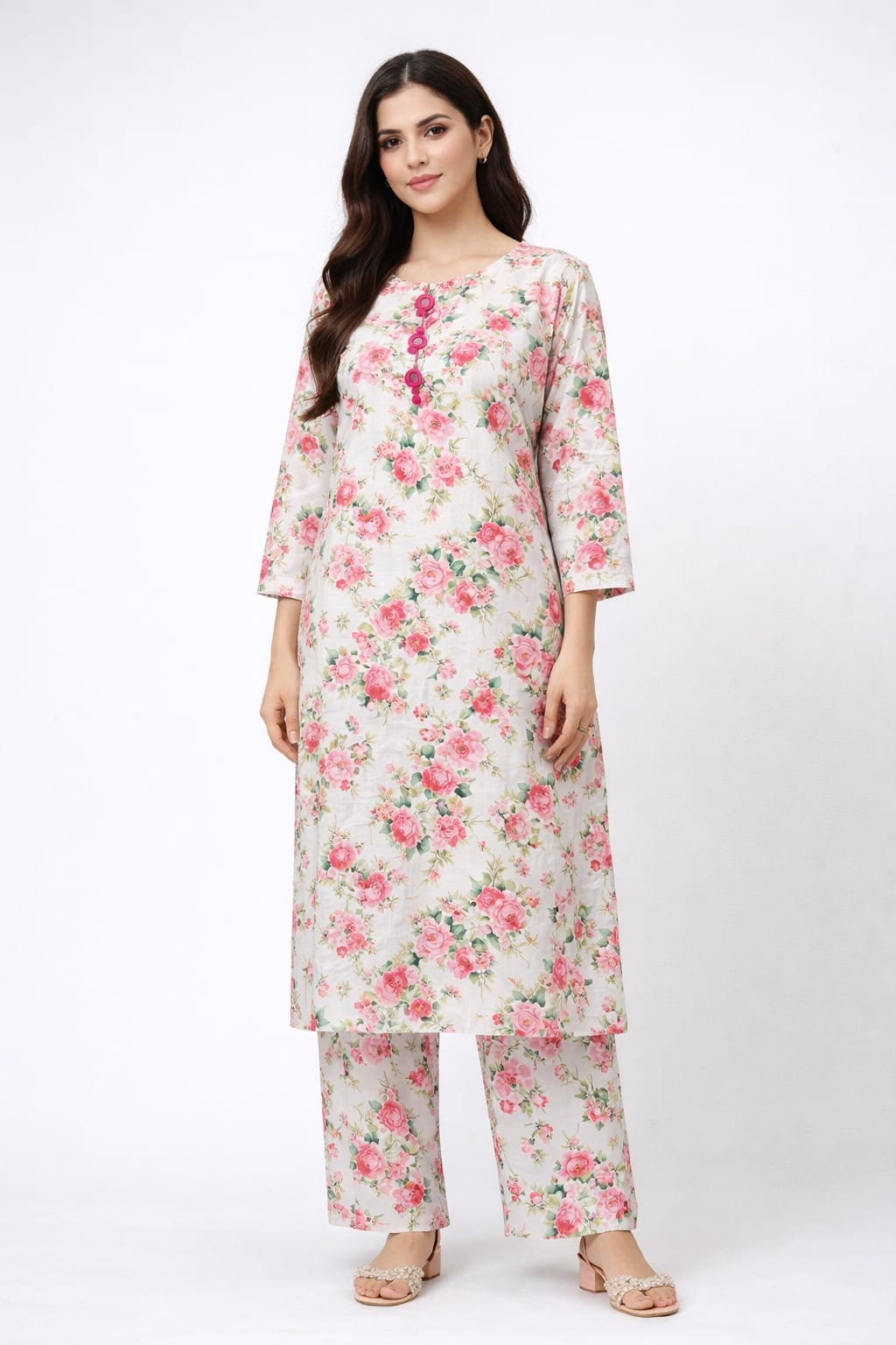 2 Piece Printed Lawn Suit for Women – Summer Casual Kurta & Trouser Set (S, M, L)