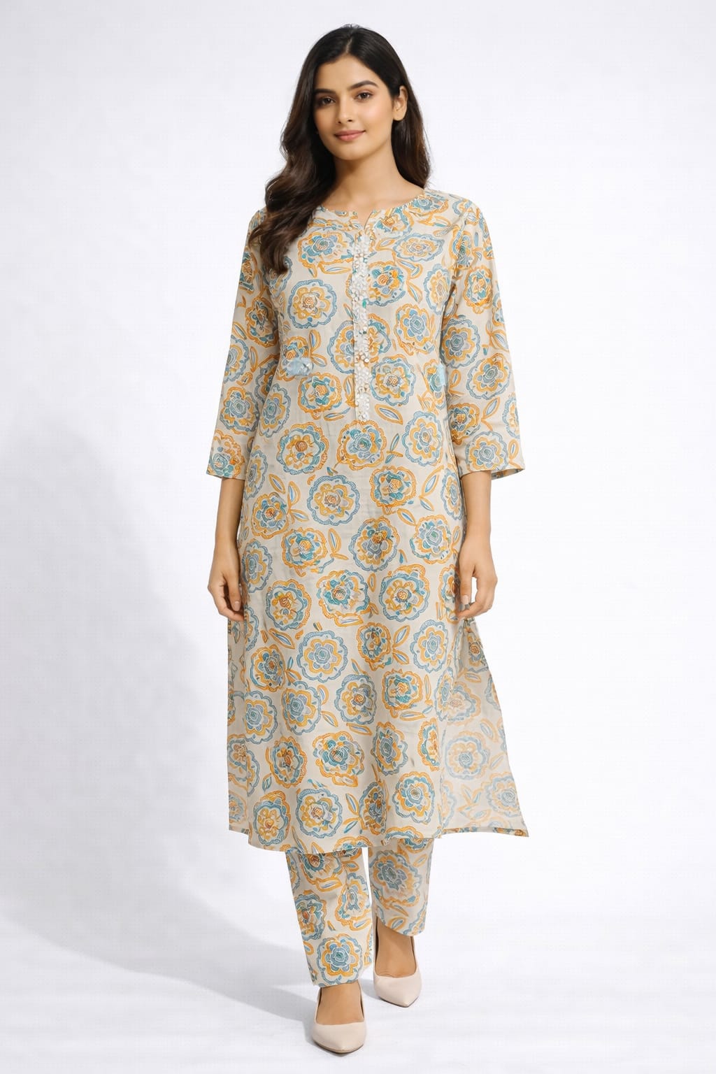 2 Piece Printed Lawn Suit for Women – Summer Casual Kurta & Trouser Set (S, M, L)