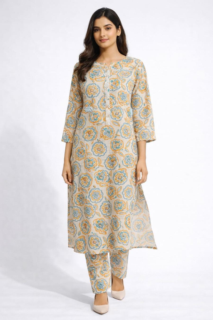 2 Piece Printed Lawn Suit for Women – Summer Casual Kurta & Trouser Set (S, M, L)