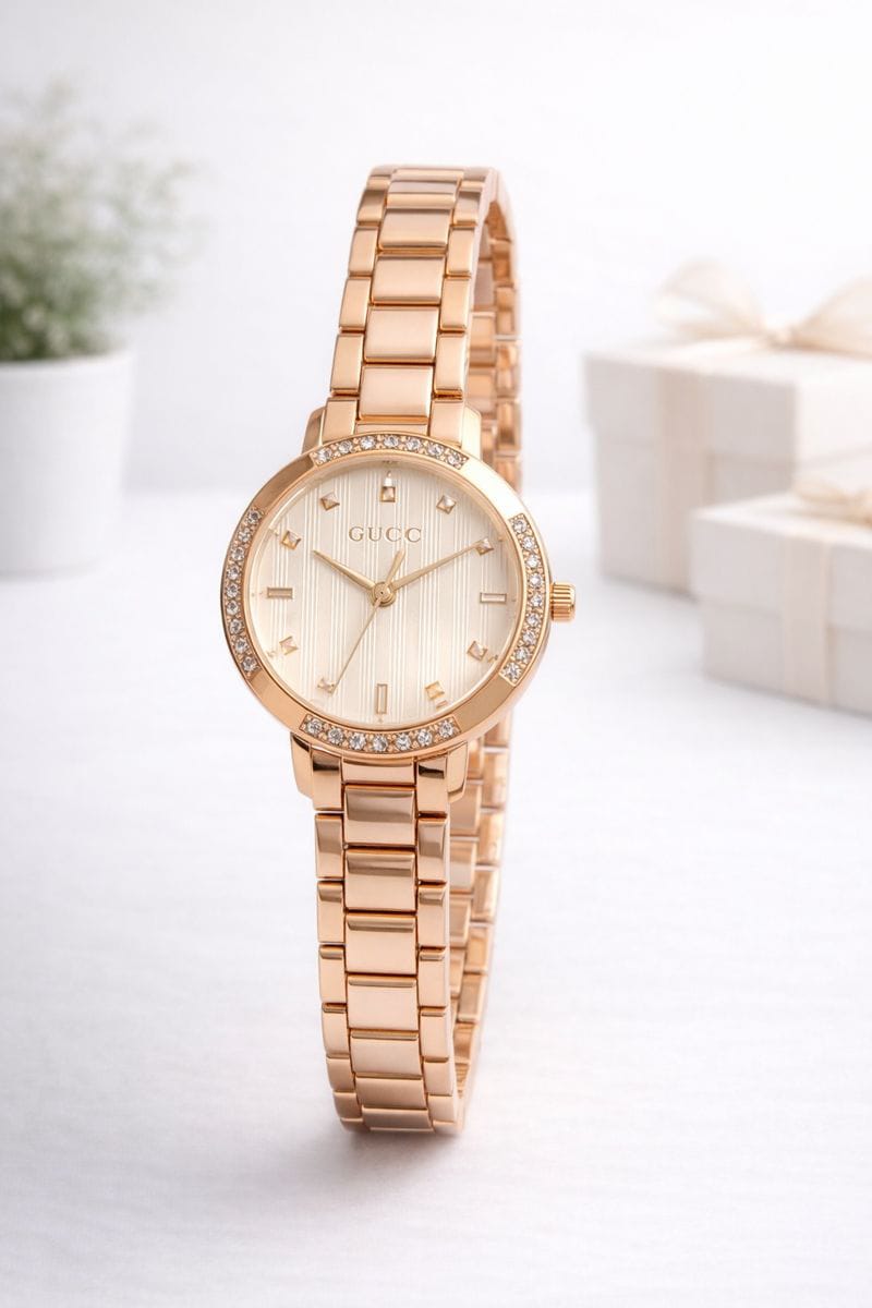 Luxury Gold Women’s Watch – Elegant Crystal Dial Bracelet Wrist Watch for Ladies | Premium Fashion Jewelry Watch